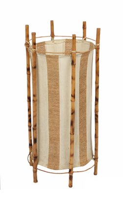 Mid-Century Italian Cotton, Bamboo & Rattan Floor Lamp by Louis Sognot, 1950s-JDR-1125478