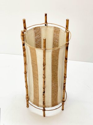 Mid-Century Italian Cotton, Bamboo & Rattan Floor Lamp by Louis Sognot, 1950s-JDR-1125478