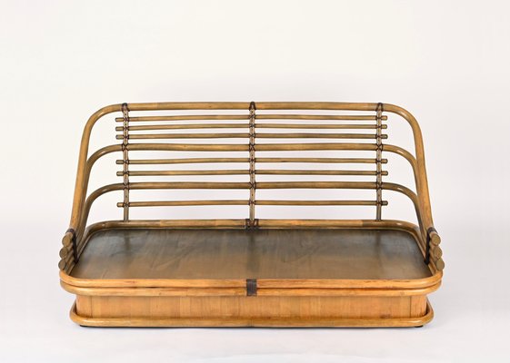 Mid-Century Italian Curved Bamboo, Maple and Leather Sofa, 1960s-JDR-1797797