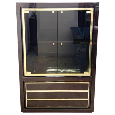 Mid-Century Italian Dark Brown Lacquered Wood and Brass Cabinet, 1980s-JDR-1125981