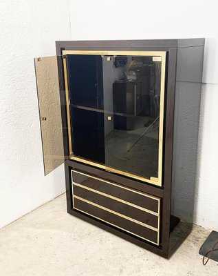 Mid-Century Italian Dark Brown Lacquered Wood and Brass Cabinet, 1980s-JDR-1125981