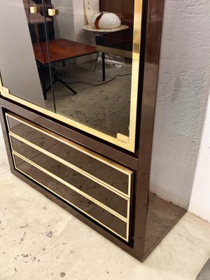 Mid-Century Italian Dark Brown Lacquered Wood and Brass Cabinet, 1980s-JDR-1125981