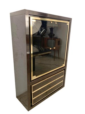 Mid-Century Italian Dark Brown Lacquered Wood and Brass Cabinet, 1980s-JDR-1125981