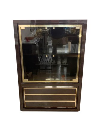 Mid-Century Italian Dark Brown Lacquered Wood and Brass Cabinet, 1980s-JDR-1125981