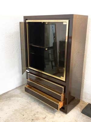 Mid-Century Italian Dark Brown Lacquered Wood and Brass Cabinet, 1980s-JDR-1125981