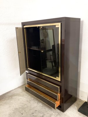 Mid-Century Italian Dark Brown Lacquered Wood and Brass Cabinet, 1980s-JDR-1125981