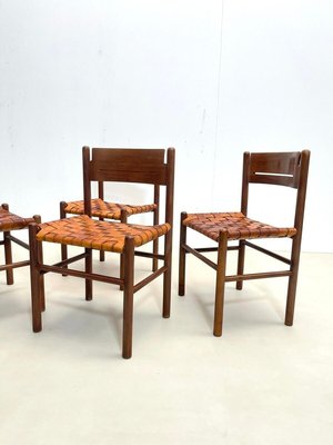 Mid-Century Italian Dining Chairs in Wood and Leather, 1960s, Set of 4-FGA-1230019