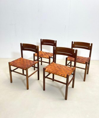 Mid-Century Italian Dining Chairs in Wood and Leather, 1960s, Set of 4-FGA-1230019