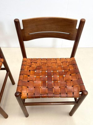 Mid-Century Italian Dining Chairs in Wood and Leather, 1960s, Set of 4-FGA-1230019