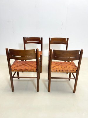 Mid-Century Italian Dining Chairs in Wood and Leather, 1960s, Set of 4-FGA-1230019