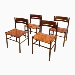 Mid-Century Italian Dining Chairs in Wood and Leather, 1960s, Set of 4-FGA-1230019