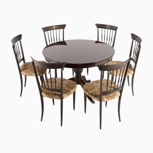 Mid-Century Italian Dining Table and Chairs from Chiavari, 1950s, Set of 7-KMC-1389082