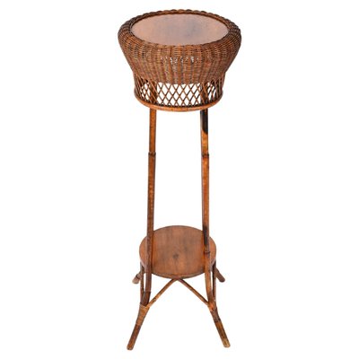 Mid-Century Italian Double-Levelled Circular Rattan & Bamboo Pedestal, 1950s-JDR-1307145