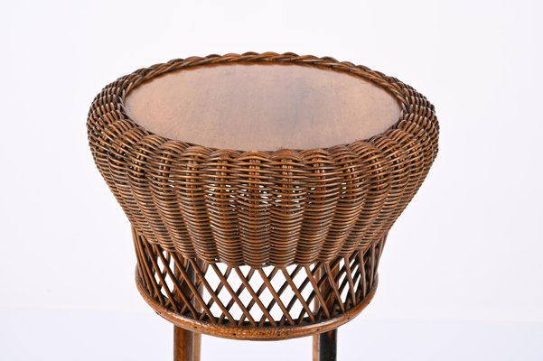 Mid-Century Italian Double-Levelled Circular Rattan & Bamboo Pedestal, 1950s-JDR-1307145