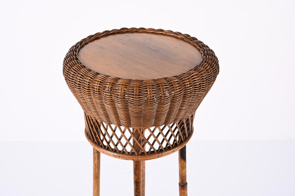 Mid-Century Italian Double-Levelled Circular Rattan & Bamboo Pedestal, 1950s-JDR-1307145