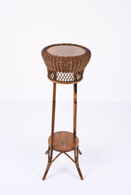 Mid-Century Italian Double-Levelled Circular Rattan & Bamboo Pedestal, 1950s-JDR-1307145