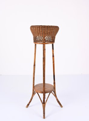 Mid-Century Italian Double-Levelled Circular Rattan & Bamboo Pedestal, 1950s-JDR-1307145