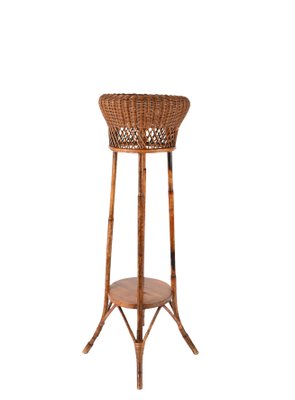 Mid-Century Italian Double-Levelled Circular Rattan & Bamboo Pedestal, 1950s-JDR-1307145