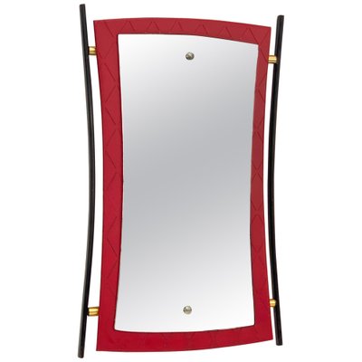 Mid-Century Italian Enameled Iron, Wood and Brass Wall Mirror by Cesare Lacca, 1950s-JDR-1126101