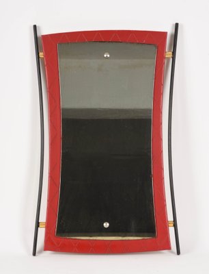 Mid-Century Italian Enameled Iron, Wood and Brass Wall Mirror by Cesare Lacca, 1950s-JDR-1126101