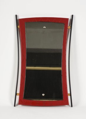 Mid-Century Italian Enameled Iron, Wood and Brass Wall Mirror by Cesare Lacca, 1950s-JDR-1126101