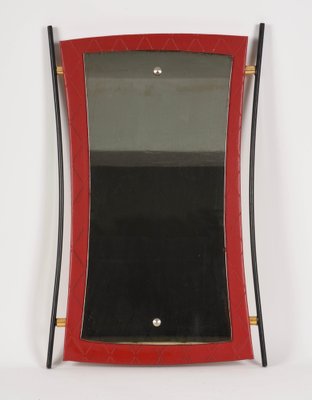 Mid-Century Italian Enameled Iron, Wood and Brass Wall Mirror by Cesare Lacca, 1950s-JDR-1126101