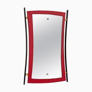 Mid-Century Italian Enameled Iron, Wood and Brass Wall Mirror by Cesare Lacca, 1950s-JDR-1126101