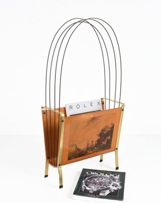 Mid-Century Italian Enameled Metal Magazine Rack, 1950s-JDR-1125994