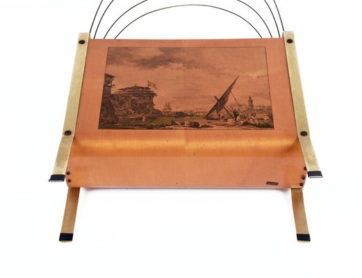 Mid-Century Italian Enameled Metal Magazine Rack, 1950s-JDR-1125994