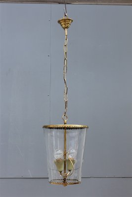 Mid-Century Italian Engraved Glass and Brass Ceiling Lamp from Crystal Art, 1950s-EH-625347