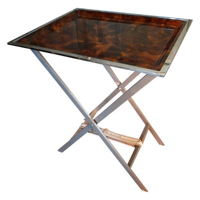 Mid-Century Italian Faux Tortoiseshell Cross Leg Tray Table, 1970-TDA-1376388