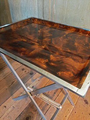 Mid-Century Italian Faux Tortoiseshell Cross Leg Tray Table, 1970-TDA-1376388