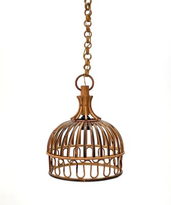 Mid-Century Italian French Riviera Bambo & Rattan Round Pendant Lamp, 1960s-JDR-1125479