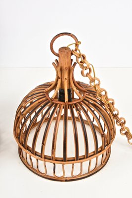 Mid-Century Italian French Riviera Bambo & Rattan Round Pendant Lamp, 1960s-JDR-1125479