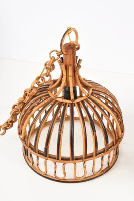 Mid-Century Italian French Riviera Bambo & Rattan Round Pendant Lamp, 1960s-JDR-1125479