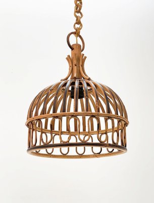 Mid-Century Italian French Riviera Bambo & Rattan Round Pendant Lamp, 1960s-JDR-1125479