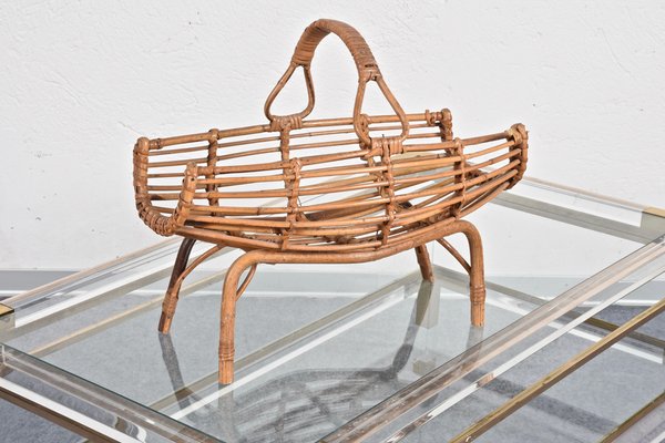 Mid-Century Italian French Riviera Bamboo and Rattan Magazine Rack, 1960s-JDR-1125894