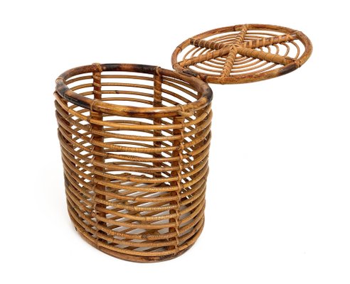 Mid-Century Italian French Riviera Bamboo & Rattan Basket, 1950s-JDR-1126014