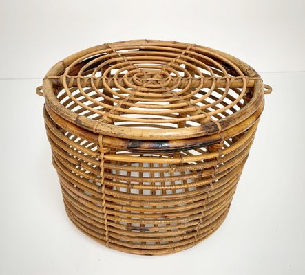 Mid-Century Italian French Riviera Bamboo & Rattan Basket, 1950s-JDR-1126014