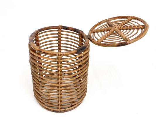 Mid-Century Italian French Riviera Bamboo & Rattan Basket, 1950s-JDR-1126014