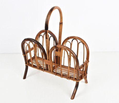 Mid-Century Italian French Riviera Bamboo & Rattan Magazine Rack, 1960s-JDR-1135935