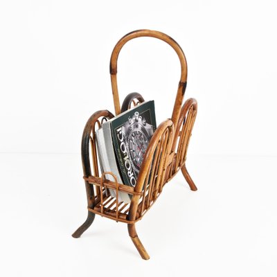 Mid-Century Italian French Riviera Bamboo & Rattan Magazine Rack, 1960s-JDR-1135935