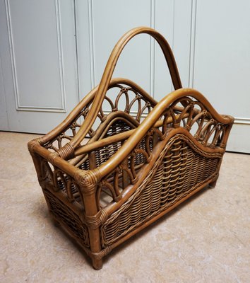 Mid-Century Italian French Riviera Bamboo & Rattan Magazine Rack, 1960s-EA-1286691