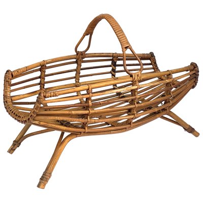 Mid-Century Italian French Riviera Bamboo & Rattan Magazine Rack, 1960s-JDR-1125893