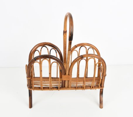 Mid-Century Italian French Riviera Bamboo & Rattan Magazine Rack, 1960s-JDR-1135935