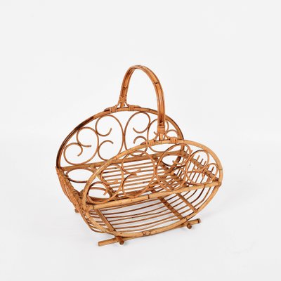 Mid-Century Italian French Riviera Bamboo & Rattan Magazine Rack, 1960s-JDR-1126053