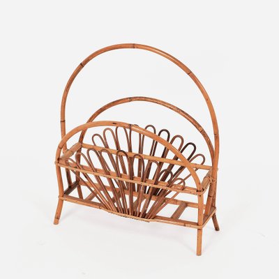 Mid-Century Italian French Riviera Bamboo & Rattan Magazine Rack, 1960s-JDR-1125896