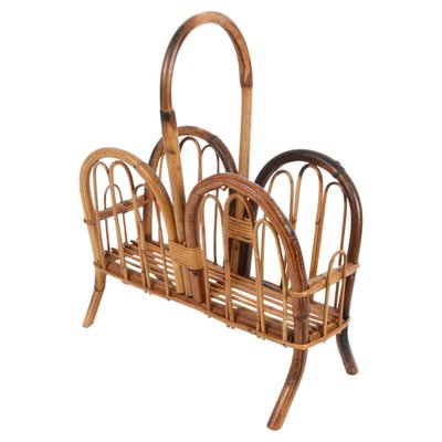 Mid-Century Italian French Riviera Bamboo & Rattan Magazine Rack, 1960s-JDR-1135935