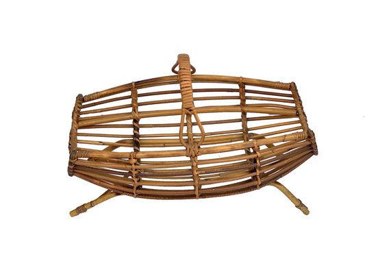 Mid-Century Italian French Riviera Bamboo & Rattan Magazine Rack, 1960s-JDR-1125893