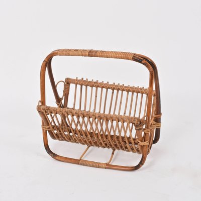 Mid-Century Italian French Riviera Bamboo & Rattan Magazine Rack, 1960s-JDR-1125895